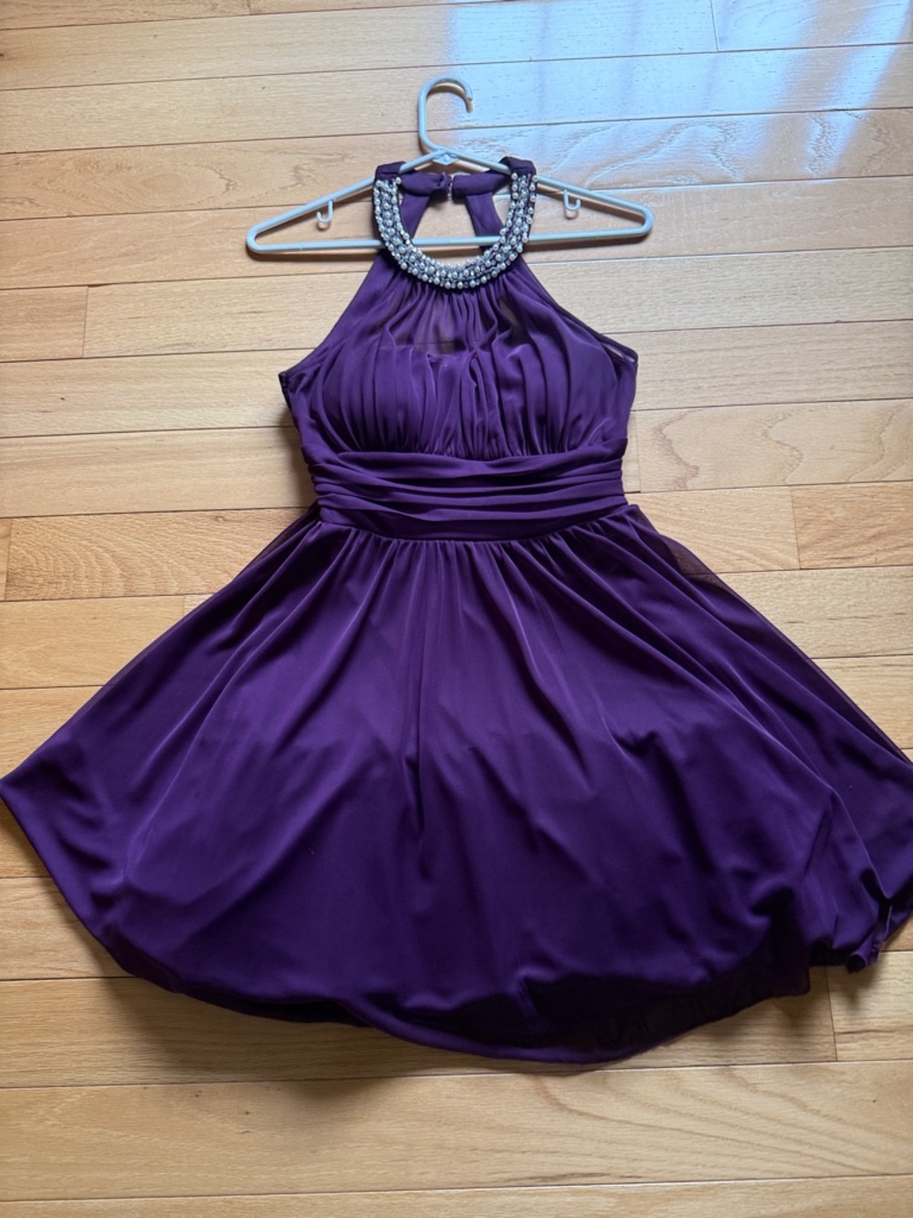 Speechless Purple Halter Dress with Beaded Neckline